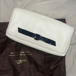 Kate Spade Leather Cream Clutch with Black Accent